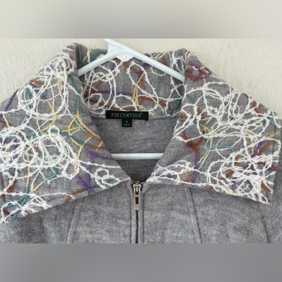 For Cynthia 100% Wool Boho Sweater Coat Womens Gray Art Unlined Full Zip; size M - Picture 2 of 6